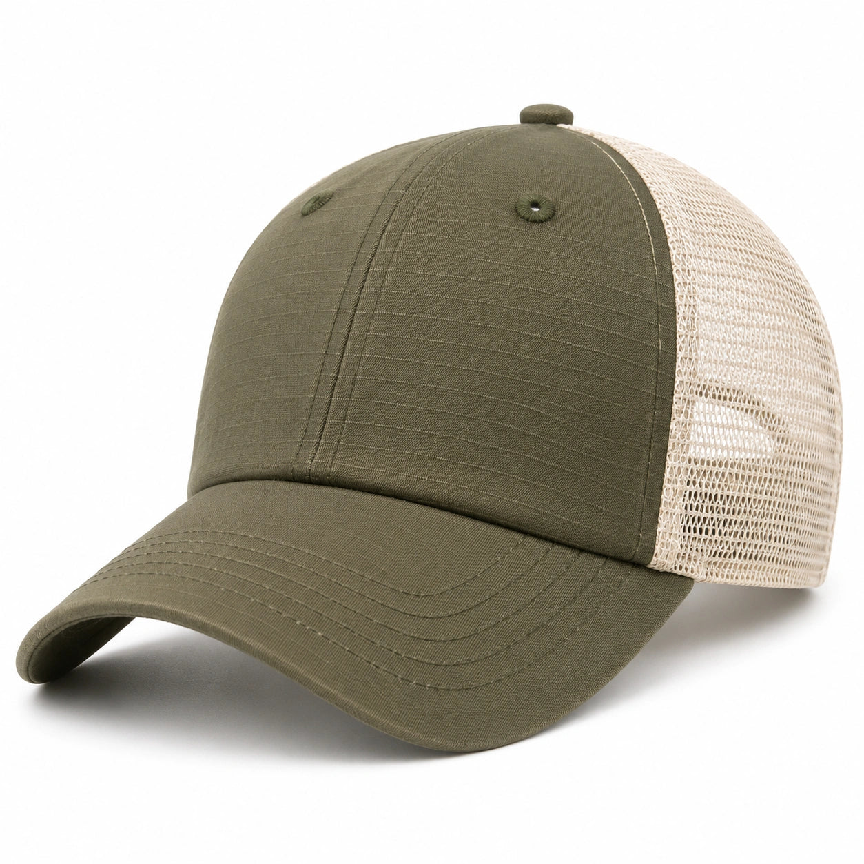 Trucker-Cap Einheitsgröße oliv/beige mit Textilfront Netzrücken und gebogenem Schirm