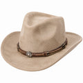 Cowboyhut Einheitsgröße in Beige Veloursoptik mit geflochtenem Hutband im Westernstil