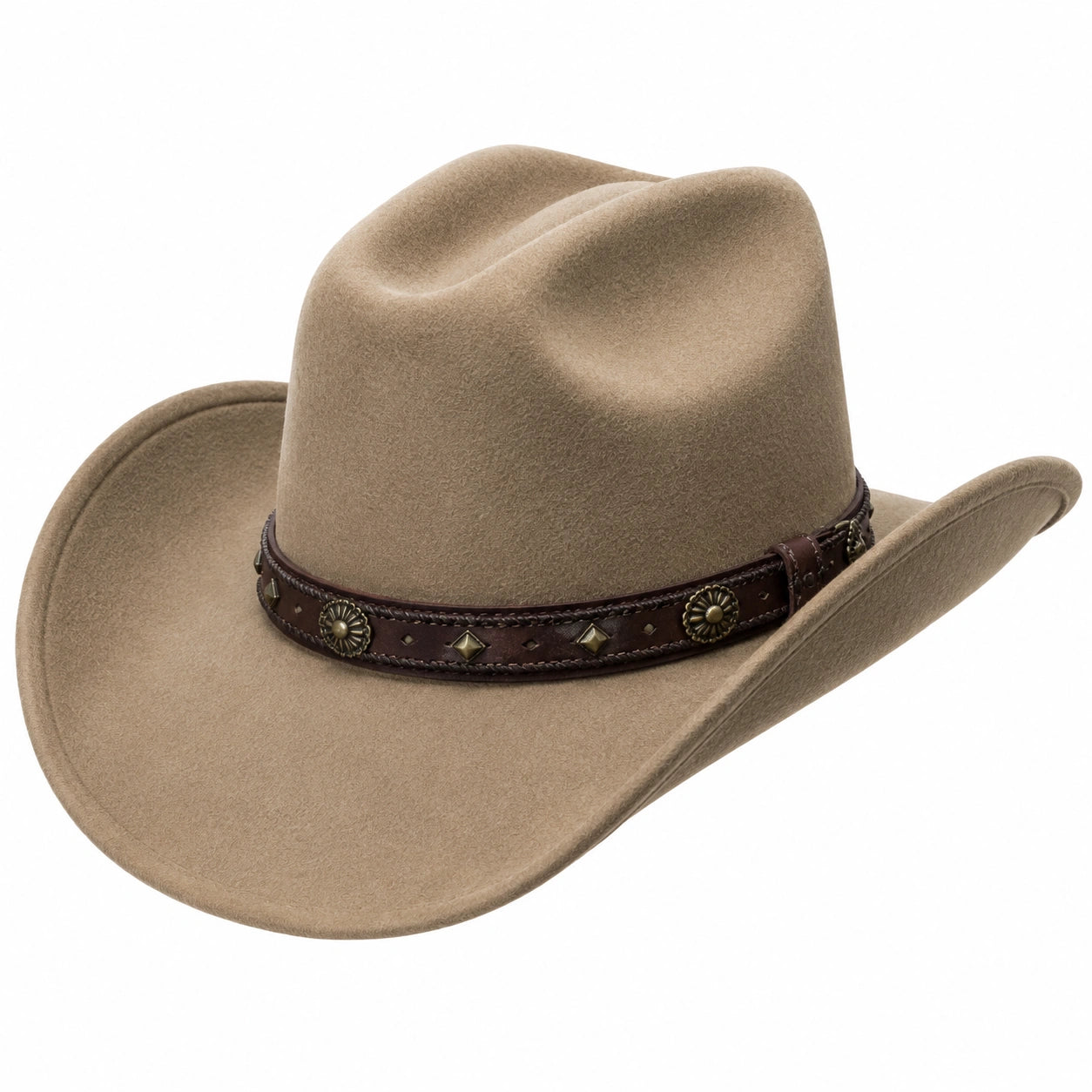 Cowboyhut Einheitsgröße in Taupe mit filzartiger Oberfläche und dekorativem Kunstlederband