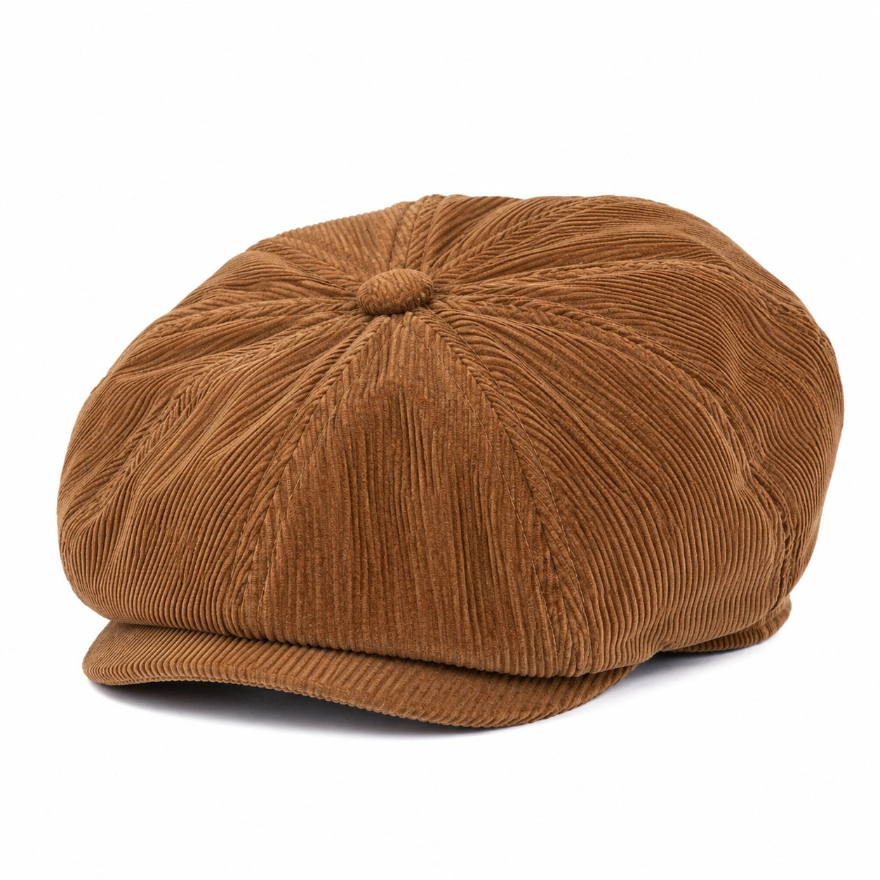 Schirmmütze Einheitsgröße aus Cord Braun mit Knopfdetail im Vintage-Stil
