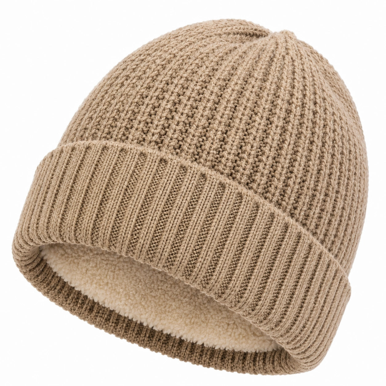 Strickmütze Einheitsgröße beige mit Fleecefutter wärmend