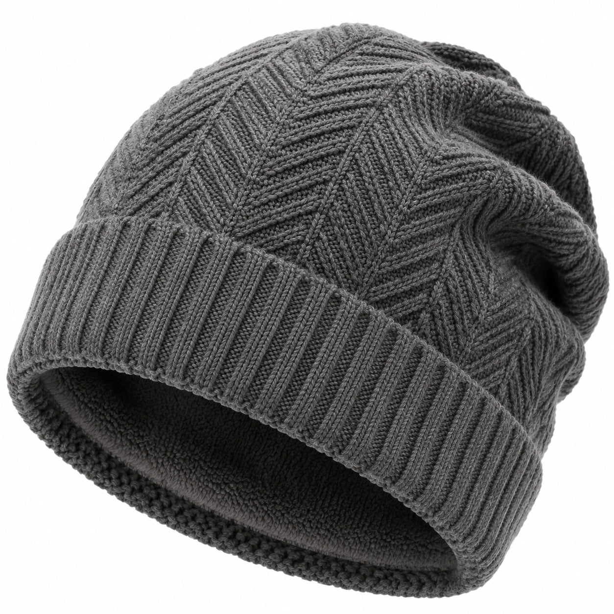 Strickmütze Einheitsgröße Grau mit Fleece-Innenfutter und Rippbündchen