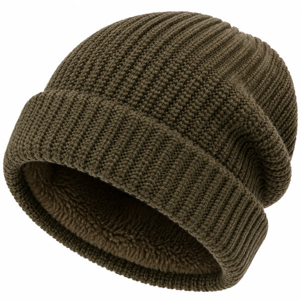 Strickmütze Einheitsgröße Olivgrün gerippte Wintermütze mit Umschlag